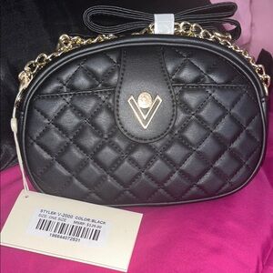 Valentino Orlandi Quilted Black Crossbody Bag with Gold Chain
